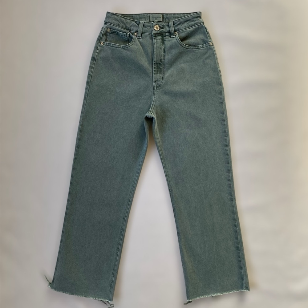 NAF NAF Paris Green Straight Cropped Raw Hem Jeans